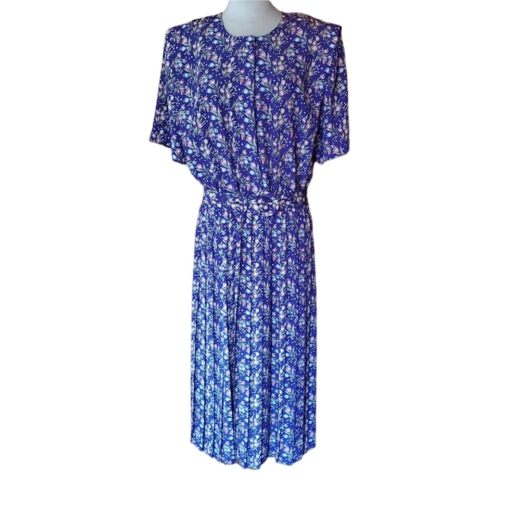 1980s Leslie Fay‎ Multi-Color Floral Career Dress